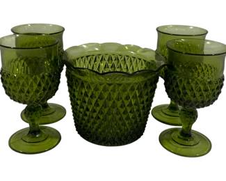 896 - Avocado Diamond Point Bucket & Goblets 7.5" & 6"
