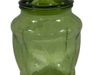 491 - Vintage Green Glass Canister Jar - 9" tall
