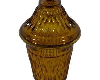 1034 - Indiana Mt Vernon Amber Covered Jar 10"
