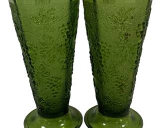 530 - Avocado Green Grapevine Pressed Vases 10"
