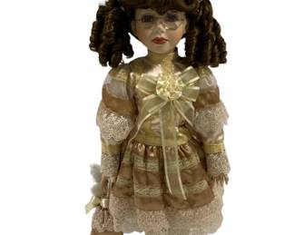 388 - Porcelain Doll w/ stand - 25" tall
