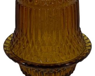 741 - Indiana Glass Diamond Point Amber Fairy Lamp 7"

