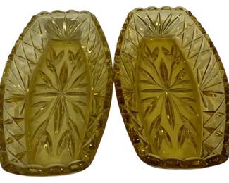892 - 2 Hazel Atlas Prescut Gold Celery Dishes 9.5 x 5
