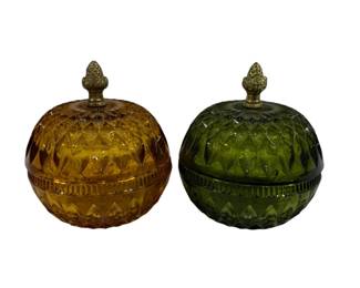 269 - Amber & Green Lidded Jars 6"
