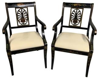 2354 - Matched Pair Regency Ebonized Arm Chairs 37 x 22 x 20
