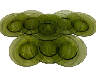 999 - 9 Green Glass 6.25" Plates

