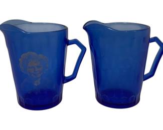 1655 - 2 Cobalt Shirley Temple Creamers 4.5"
