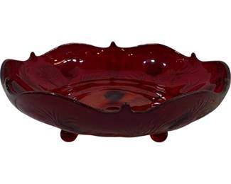 490 - Vintage Fenton Ruby Red Pineapple Tri-Footed Bowl 11" round

