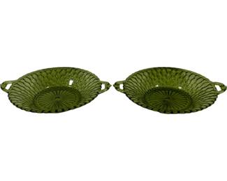 531 - 2 Avocado Honeycomb Handled Bowls 8"
