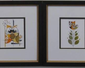 9123 - SET OF 2 MID CENTURY MODERN OWLS 10.25 X 11.25

