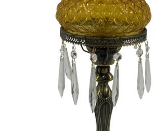870 - Amber Quilted Glass Shade Lamp 15" used as-is electric/electronic/mechanical item - no guarantee all components, untested
