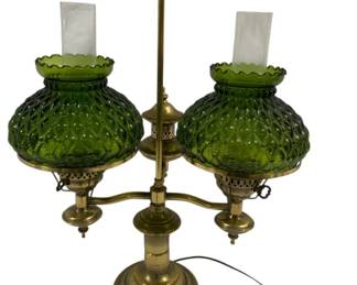 925 - Student Lamp w/ Avocado Quilted Shades 23 x 17 x 11 used as-is electric/electronic/mechanical item - no guarantee all components, untested
