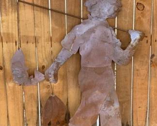 1567 - 55" Tall Metal Fishing Boy Garden Silhouette 55 x 32 overall size

