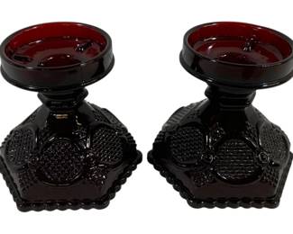 1399 - Pair Avon Ruby Red Hurricane Bases 5"
