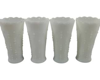 863 - 4 Anchor Hocking Milk Glass Pearl Vases 7"
