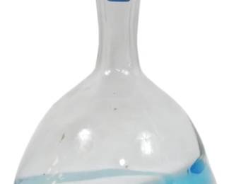 714x - Blenko Blue Swirl Decanter, Blue Stopper 13"
