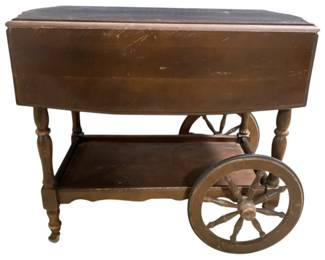 2537 - Vintage Mahogany Drop Side Bar Cart 29 x 32 x 36
