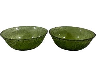 409 - 2 Indiana Glass Basket Weave Bowls, 9" round
