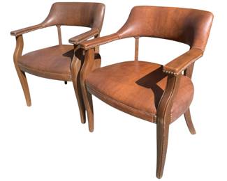 3312 - Pair Vintage Leather Armchairs - 30 x 24 x 18