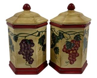 515 - Pair Grape Decorated Jars 10"
