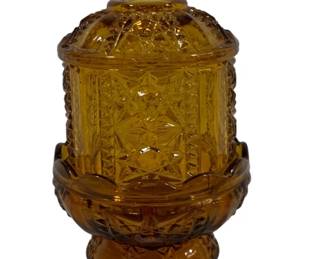 622 - Indiana Glass Stars & Bars Amber Fairy Lamp 7"
