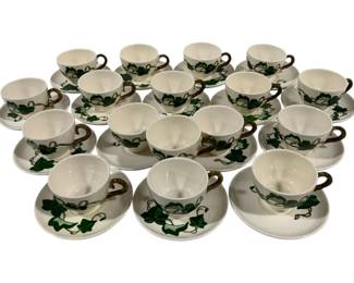 1502 - 16 Metlox Poppy Trail Ivy Cups & Saucers with one extra cup, 3 x 5.5

