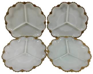 879 - 4 Fire King Milk Glass Relish Trays 10"
