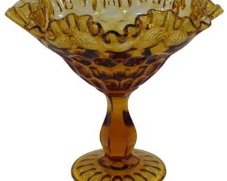3229 - Fenton Colonial Amber Thumbprint Compote 7x7"

