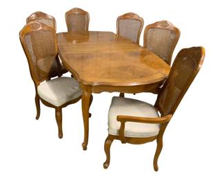 2033 - Vintage French 7 Pc Dining Set table 30 x 72 x 36 6 cane back chairs 42 x 20 x 20
