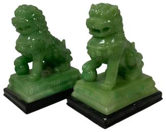 1601x - Pair Jade Color Foo Dog Figurines 7 x 9 x 5
