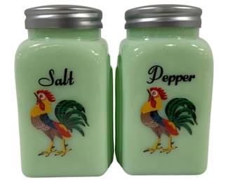 2233 - Jadeite Rooster Salt & Pepper Shakers 4"

