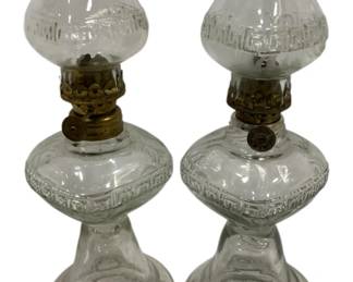 1418 - Pair Roman Key Mini Oil Lamps 8.5"
