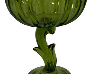 554 - Indiana Glass Green Lotus Blossom Compote 7.5"

