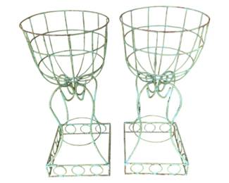 1585 - Pair Wire Metal Planters 32 x 15
