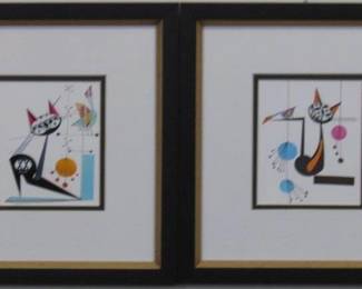 9120 - SET OF 2 MID CENTURY MODERN CATS 10.25 X 11.25
