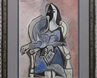 9142 - SEATED WOMAN WITH BOOK BY PABLO PICASSO 23 X 28
