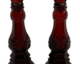 1387 - Pair Avon Ruby Red Candlesticks 9"
