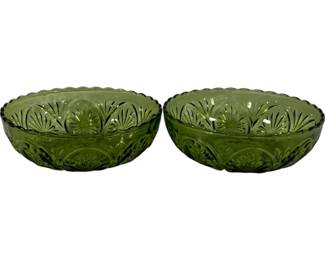 408 - 2 Emerald Green Anchor Hocking Glass Bowls 8" round

