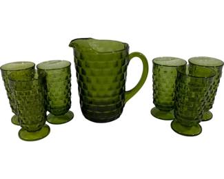 436 - Green Whitehall Pitcher and Glasses
