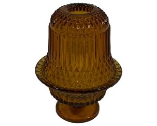 746 - Indiana Glass Diamond Point Amber Fairy Lamp 7"
