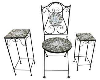 2451 - Mosaic & Metal Folding Chair & 2 Stands 37 x 14 x 16
