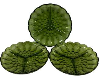 431 - 3 Anchor Hocking Green Divided Serving Dishes 9" round

