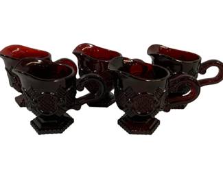 1397 - 5 Avon Ruby Red Cape Cod Creamers 4"
