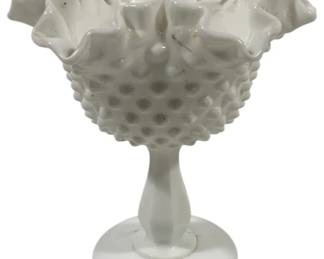 882 - Fenton Milk Glass Hobnail Compote 6"
