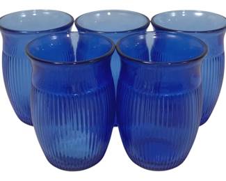 1640 - 5 Hazel Atlas Blue Cobalt Tumblers 3.5"
