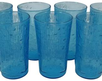 3267 - 7 Anchor Hocking Pagoda Laser Blue Glasses 5"
