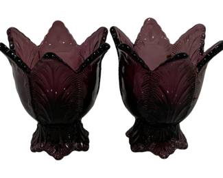 840 - Pair Fenton Amethyst Candle Holders 4.25"
