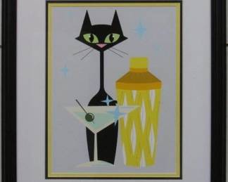 9147 - CAT WITH MARTINI 18 X 21.5

