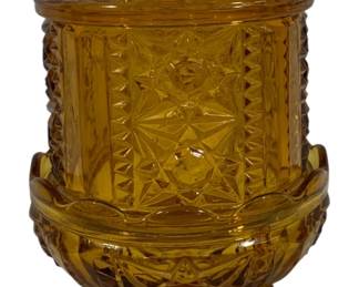 568 - Indiana Glass Stars & Bars Amber Fairy Lamp 7"
