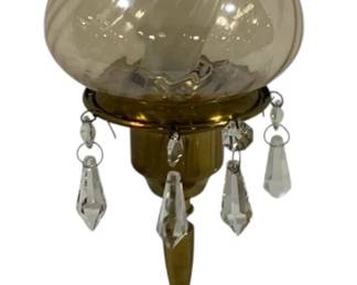 953 - Brass Hurricane Lamp w/ Prisms 12" used as-is electric/electronic/mechanical item - no guarantee all components, untested
